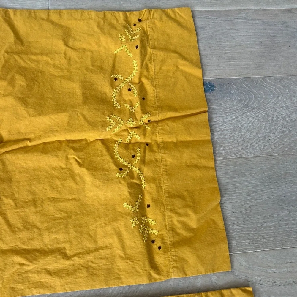 Mustard Yellow Embroidered Floral Pillowcase Set of 2 Bohemian Bedding 32x20